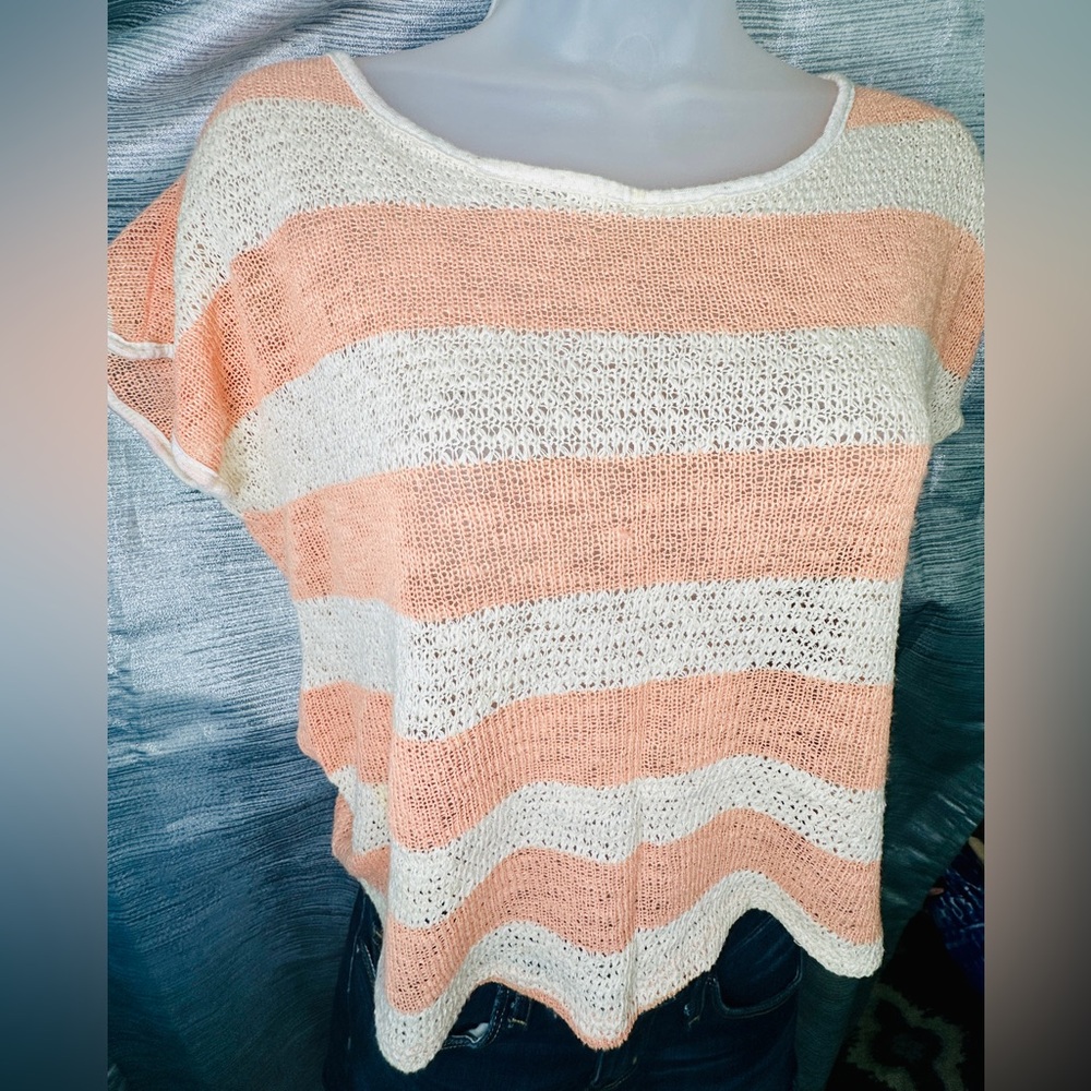 Elodie Short Sleeve Crochet Crop Top Tunic Summer Sweater W Small